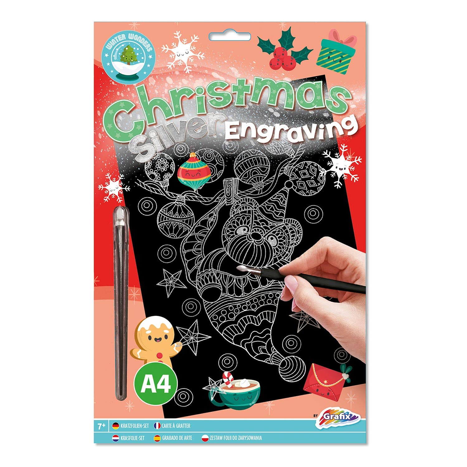 Jouetprive-Xmas Scratch Art A4, Silver 800003-Silver