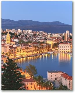 VETEB Paint by Numbers Kit for Adults Beginner Night View Split Old Town Croatia DIY Canvas Paint by Numbers Acrylic Oil Painting for Home Wall Decor Gifts 16x20 Inch