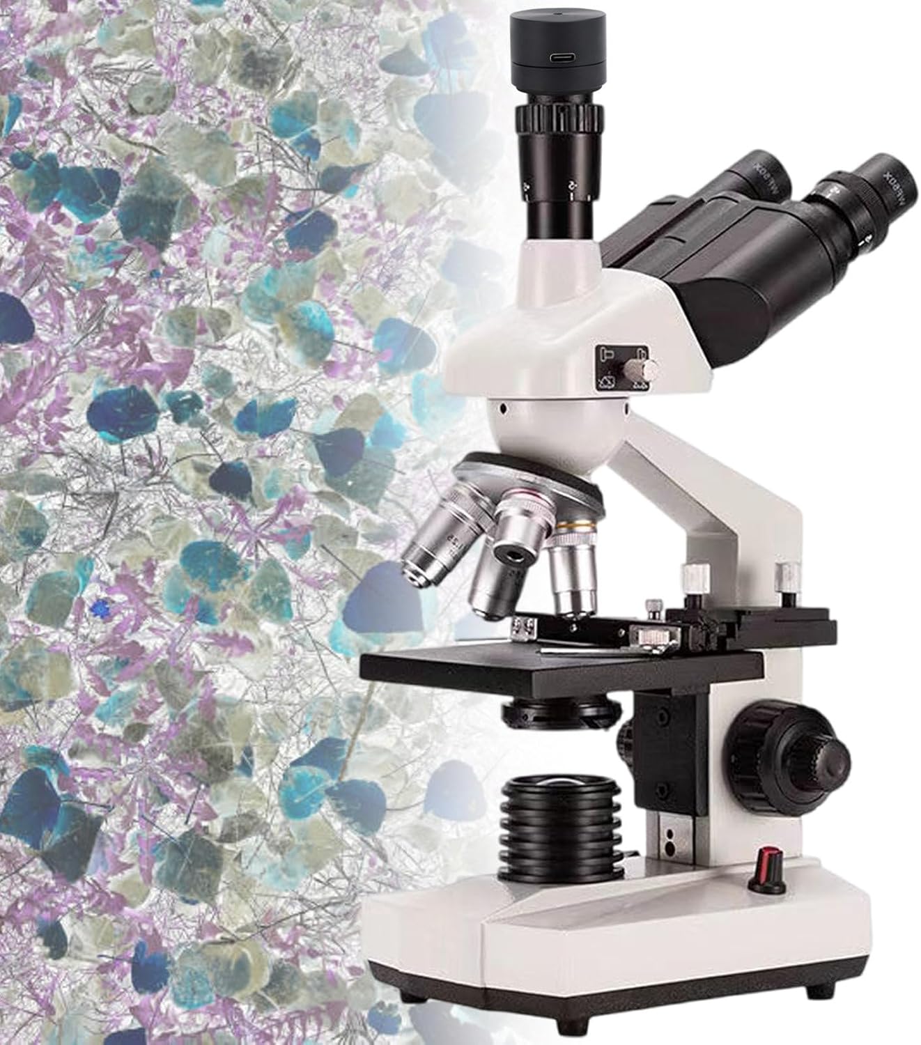 Compound Trinocular Microscope 40X-5000X Magnification,Adjustment LED Illumination,Professional Lab Microscope,for School,Clinical,5000X+A