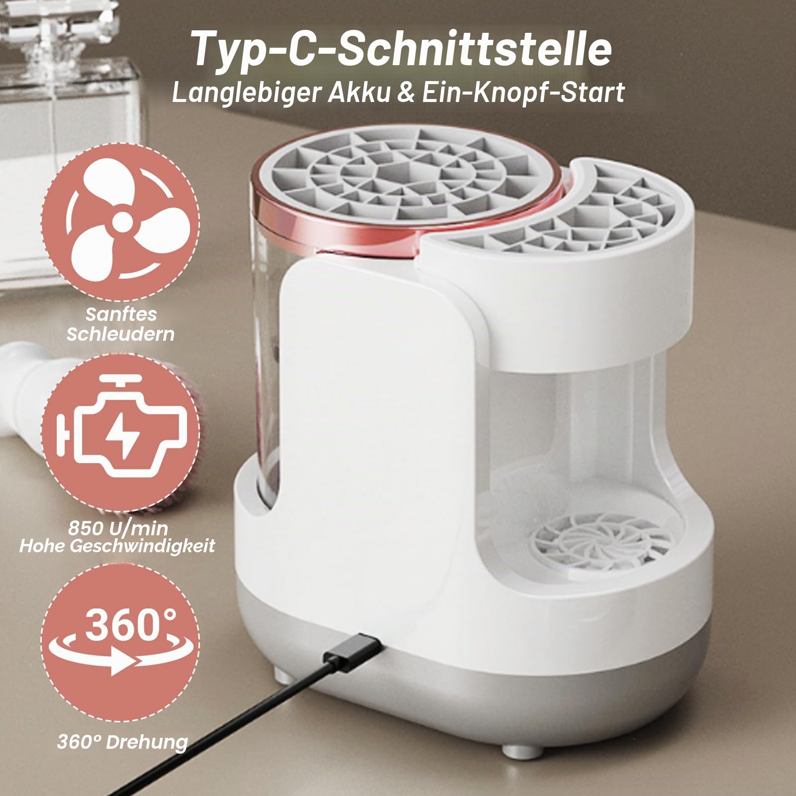 Elektrischer Pinselreiniger Make Up 3-in-1 Automatische Schminkpinsel Reinigungsmaschine mit Trocknungsfunktion & aufbewahrung für Pinselgrößen, Make up Schwamm, Beauty Blender