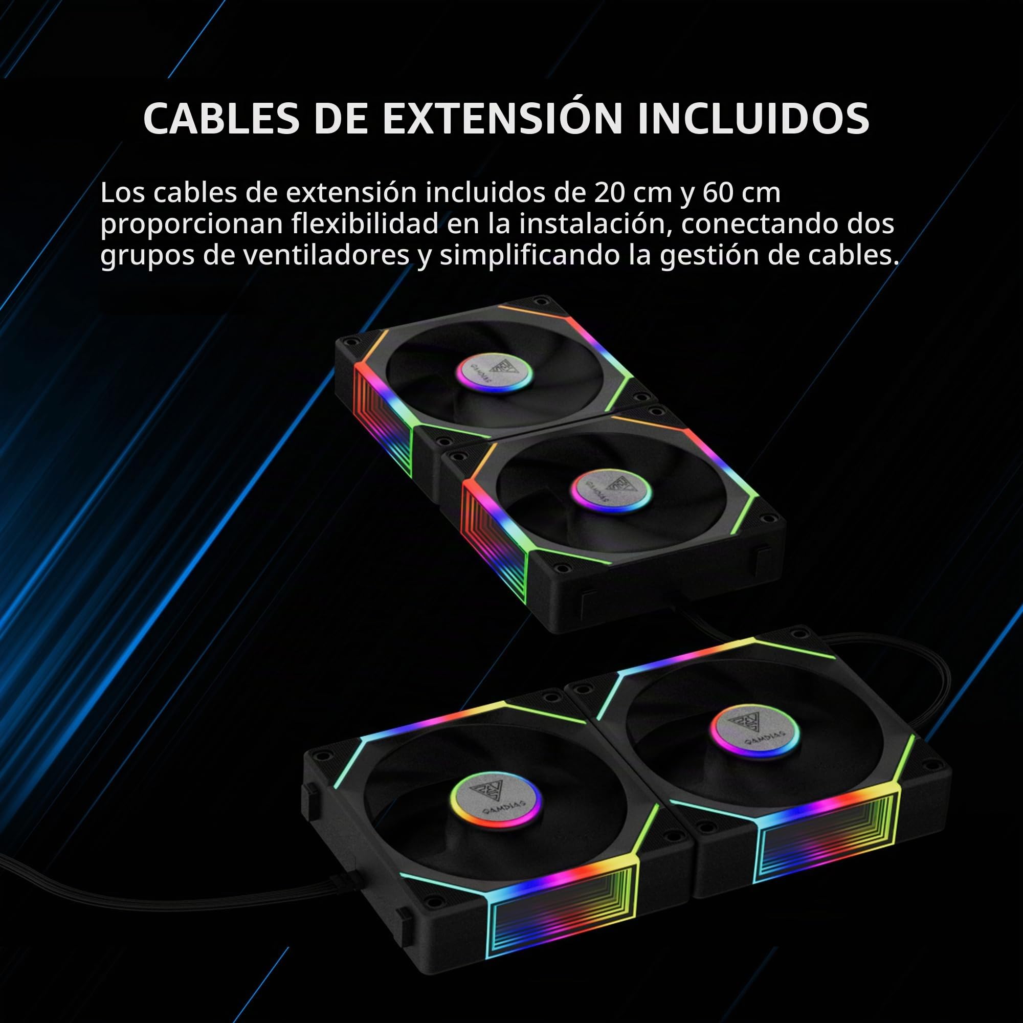 GAMDIAS Ventiladores ARGB de carcasa de PC de 120 mm, ventilador de caja de computadora, conexión de cadena margarita sin cable, iluminación de espejo infinito doble, hoja de ventilador intercambiable