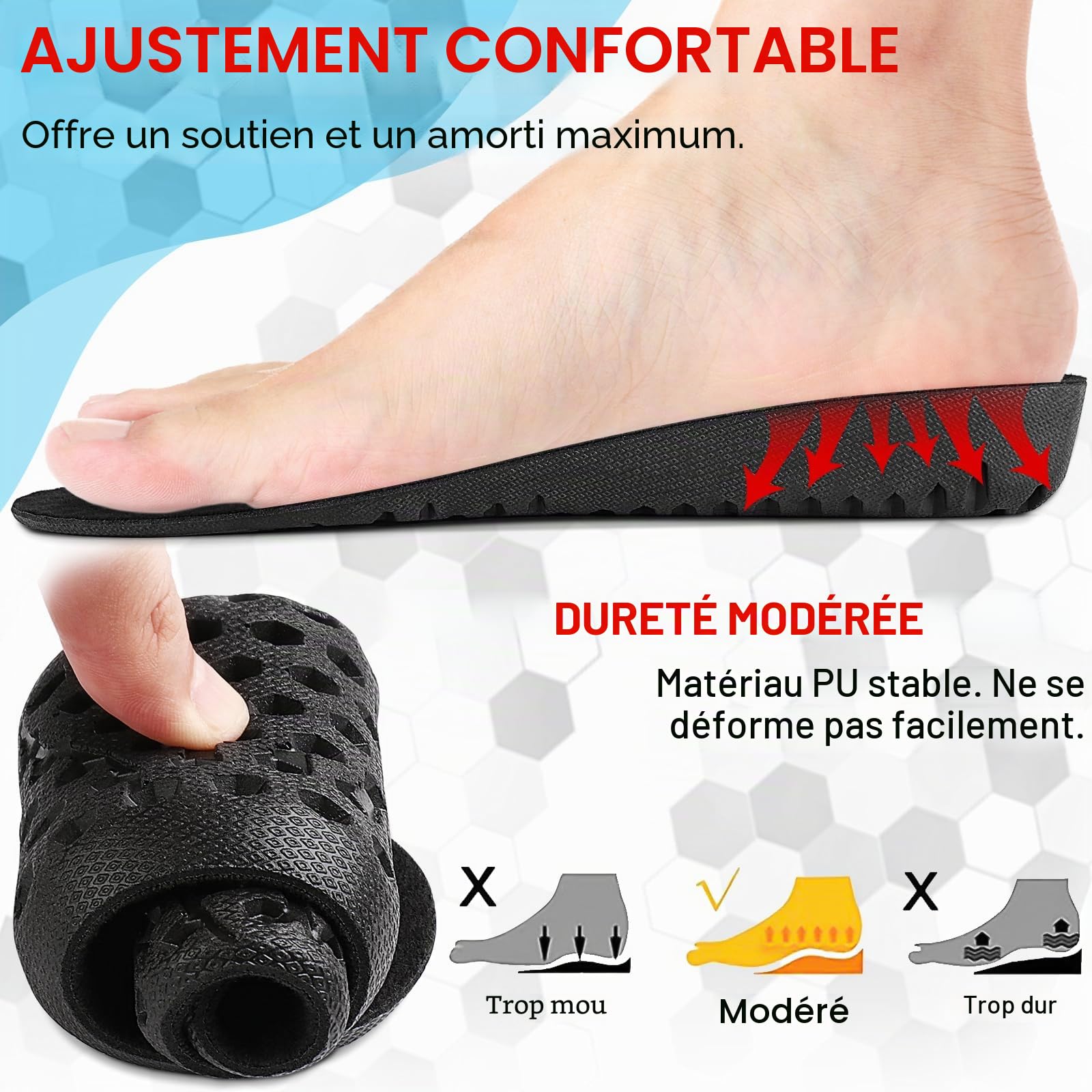 Ailaka Hauteur Augmentation Semelles Chaussures Augmenter Talon Ascenseur la Semelle Intérieure Amortissante Respirantes alvéolaires Confort Élastique Invisibles Homme Femme 3.5CM