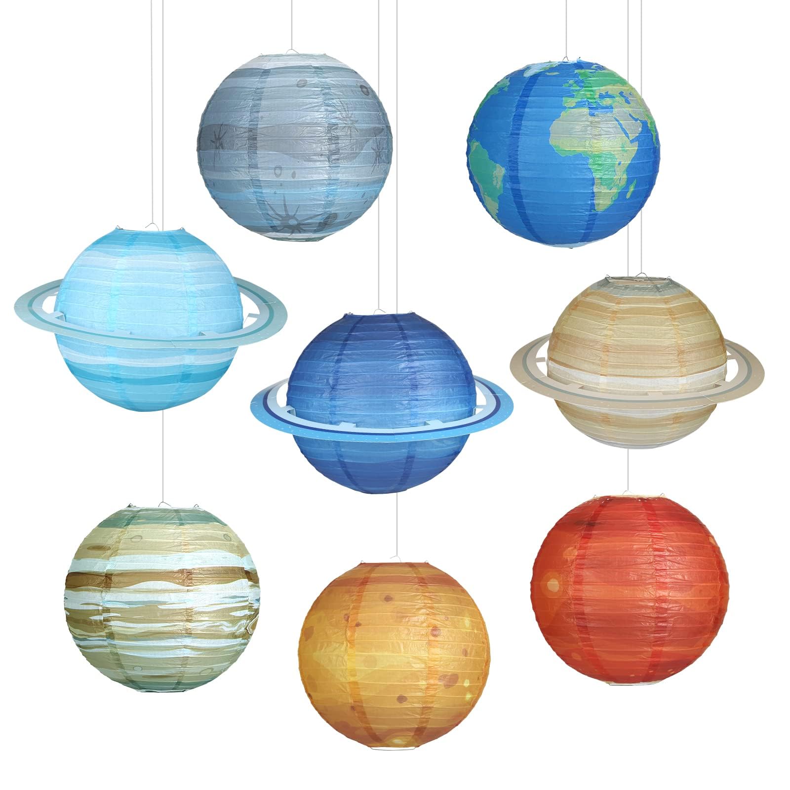 Tazweeq Planet Paper Lanterns, 12 Inch Solar System Planets Lantern, Outer Space Party Decorations, for Kids Outer Space Theme Party Supplies Home Decor Birthday Decorations, 8 PCS (Multicolour)