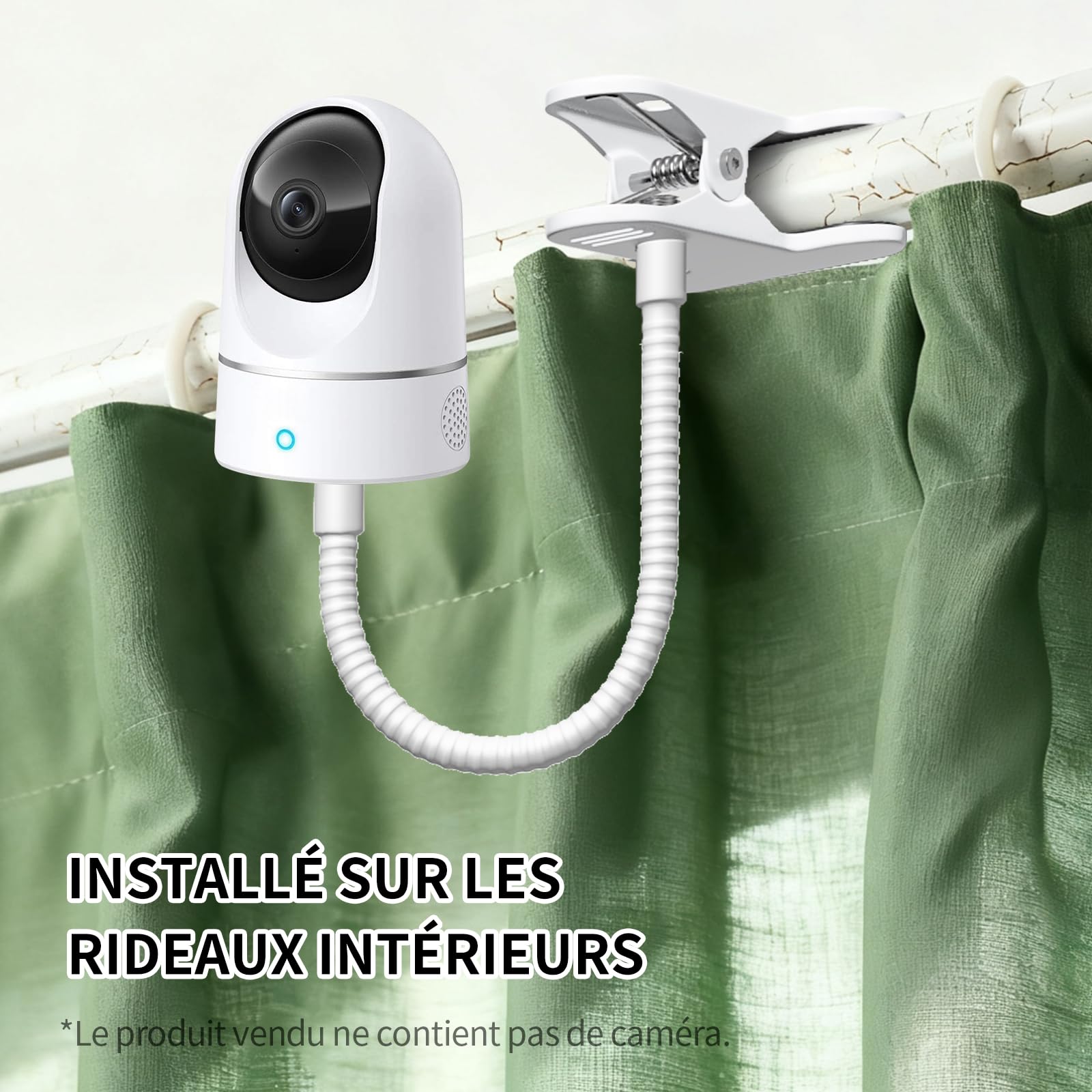 Support Flexible pour caméra pour Ring, Blink, Eufy, Google Nest, Wyze, Arlo et Autres caméras d'intérieur et d'extérieur avec Trou fileté 1/4, sans Outils ni dommages au Mur, Blanc