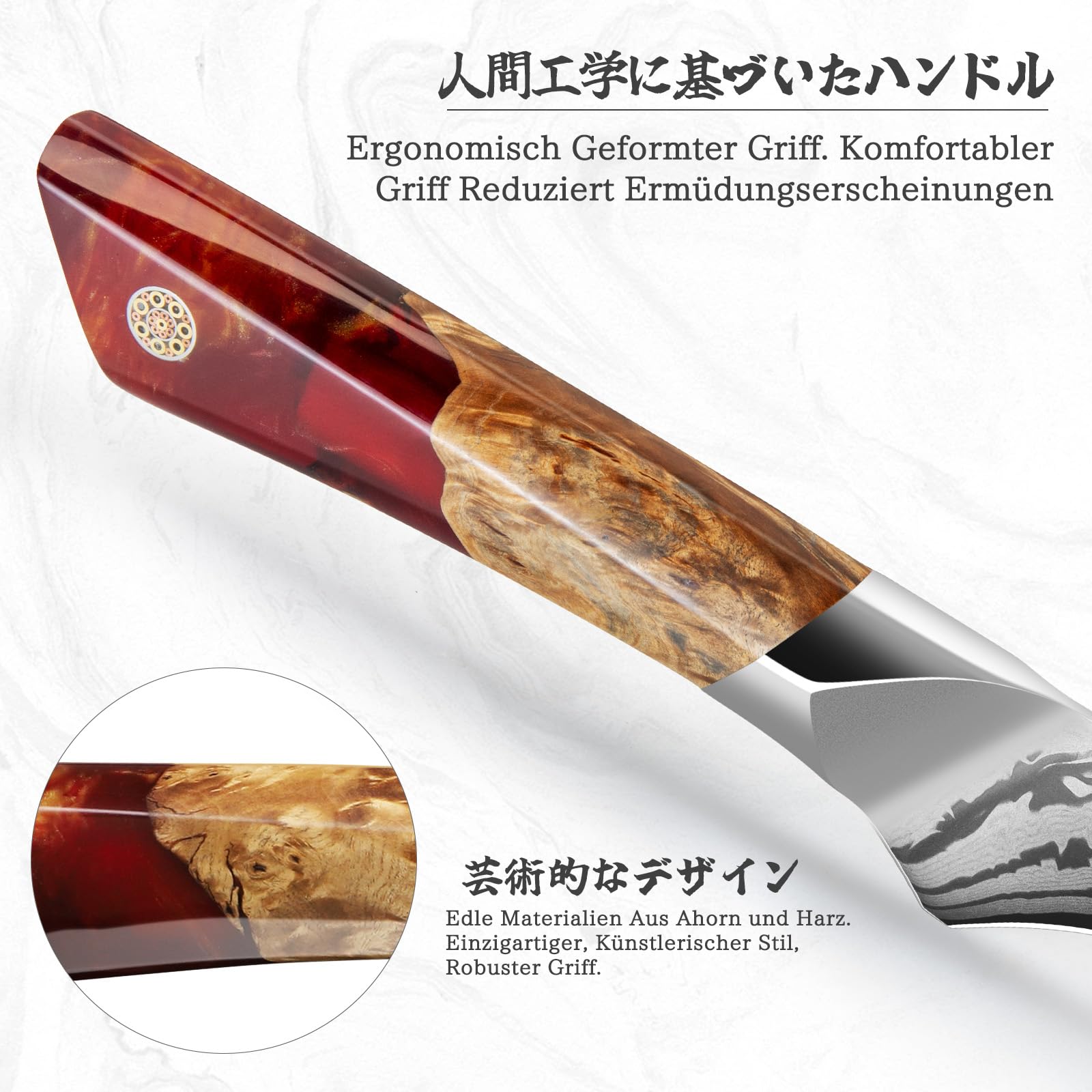 SHAN ZU Damast Filetiermesser, Japanisches Ausbeinmesser aus SG2-Pulverstahl, Handgeschmiedetes 18cm Fisch Filiermesser aus 91 Schichten Damaststahl, Ergonomischer Ahorngriff – WHITE TIGER Series