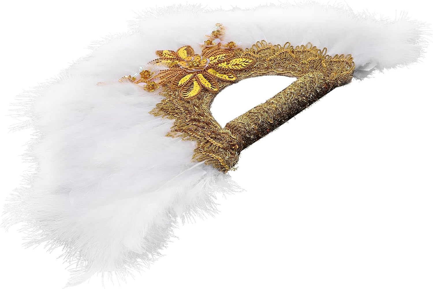 Bride Hand Fan with Gold Lace Trim White Bridal Plume Fan for Wedding Ceremony Party and Performance