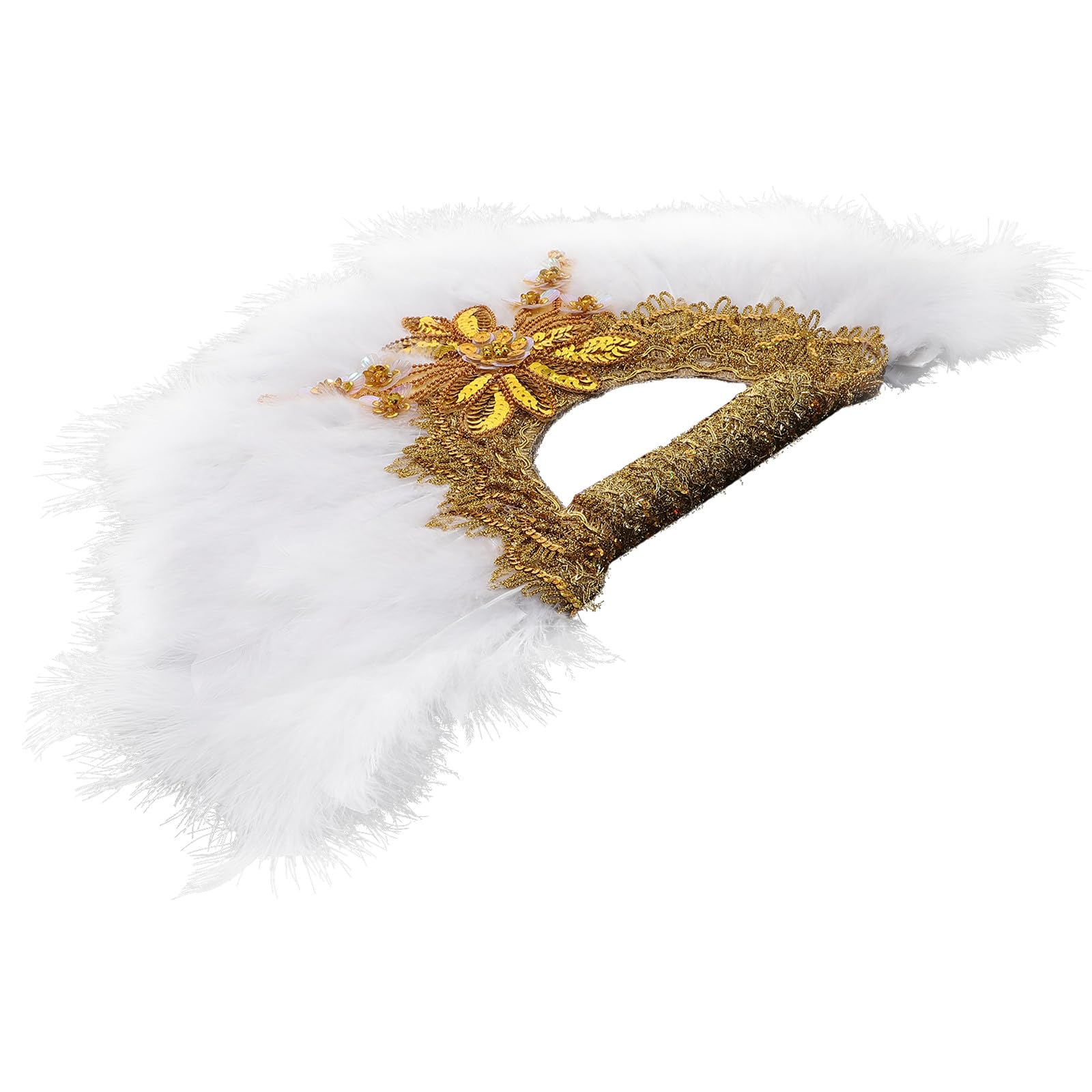 Éventail décoratif en plumage blanc avec bordure dorée, cadeau invités - 8