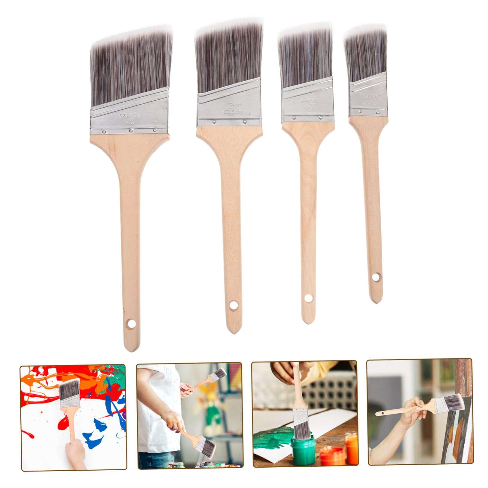 Pinsel mit Holzgriff für Aquarell und Ölmalerei 4 Stück Schulanfang Deko