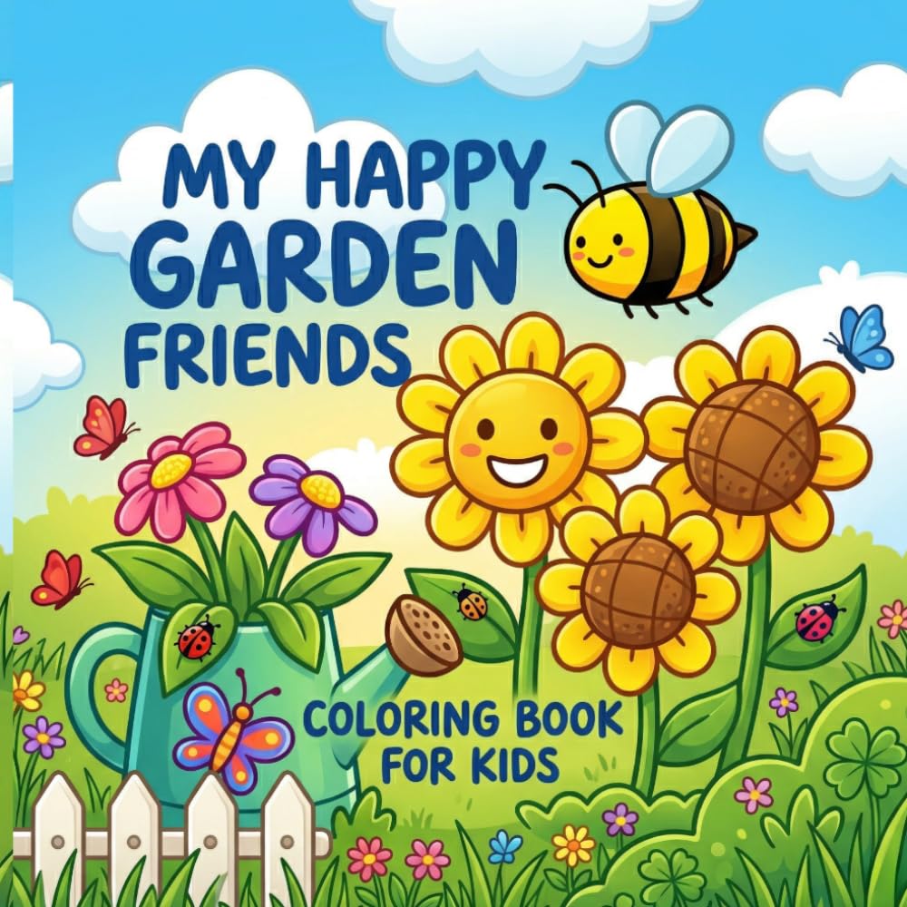 My Happy Garden Friends Coloring Book: Simple garden coloring book for beginners