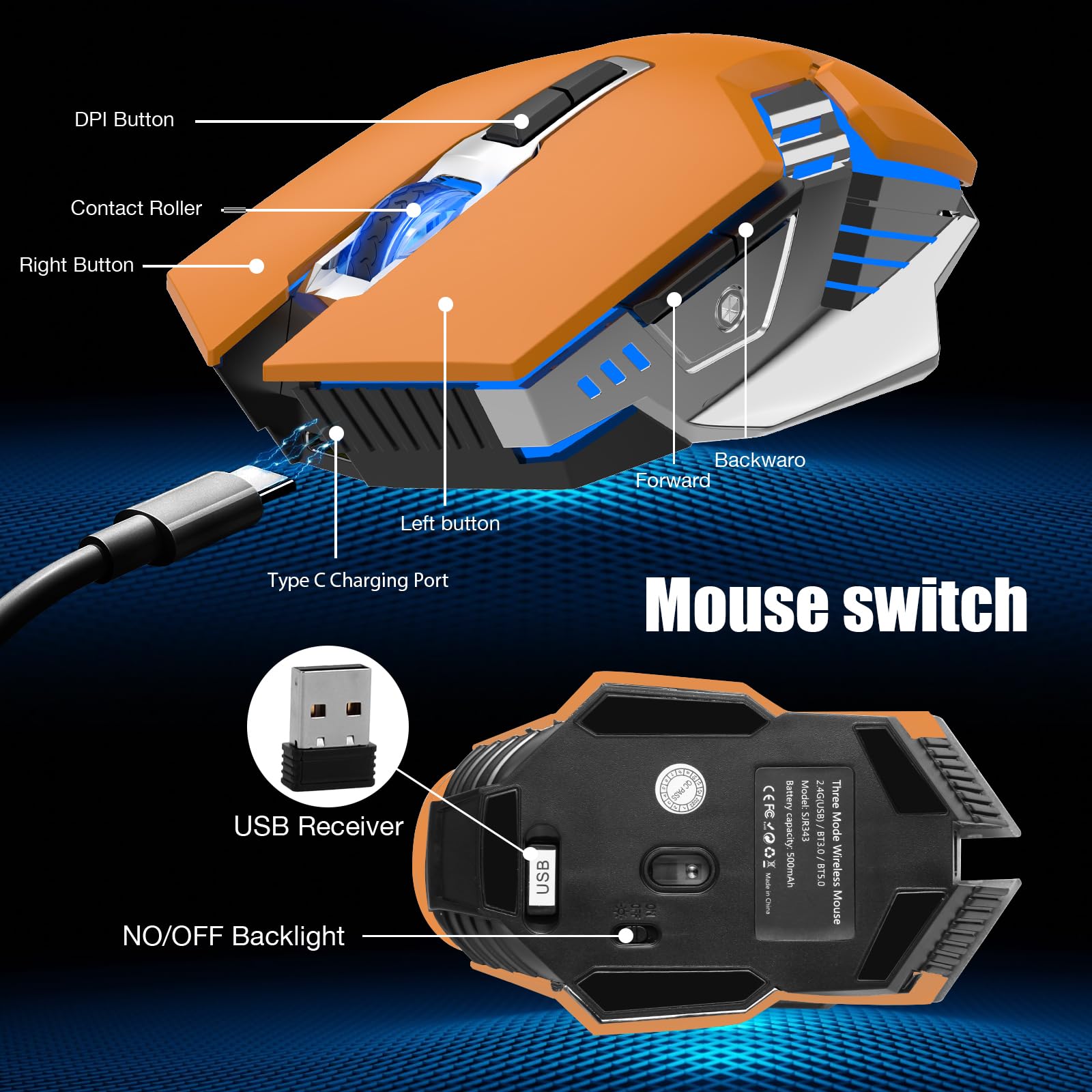 Ratón inalámbrico Bluetooth para juegos, 2400 DPI, retroiluminación RGB, mouse inalámbrico recargable para computadora portátil, PC, Mac, MacBook Air/Pro, iPad, Chromebook, Office Gamer