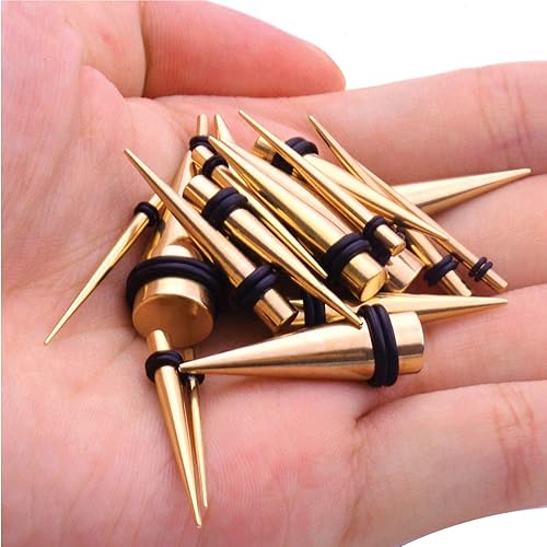 Miniatura 16 de BodyJ4You kit de 37 piezas de diferente calibre para dilatar perforaciones de oreja, aceite de jojoba, 14G-00G, acero quirúrgico Negro