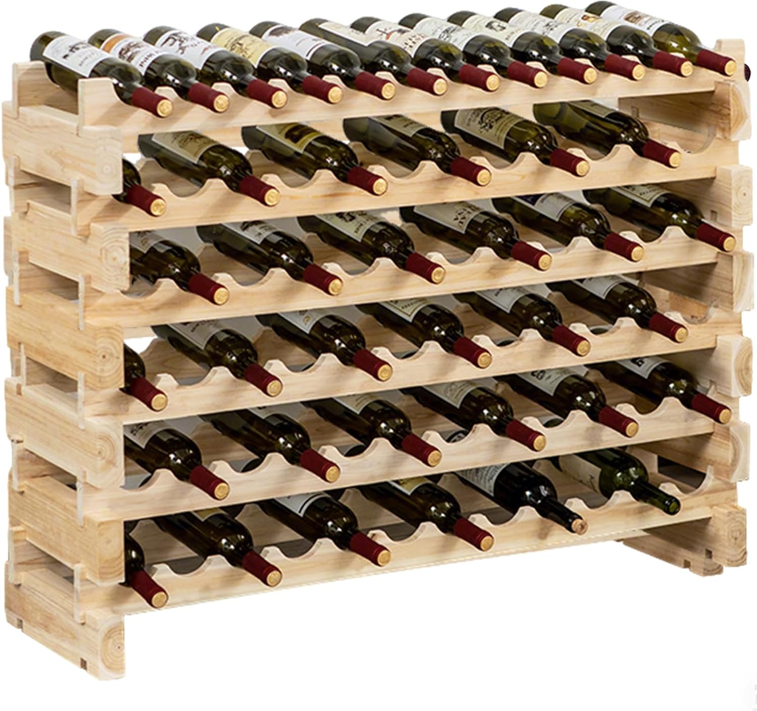 Estante de vino modular de madera para 72 botellas, 6 niveles