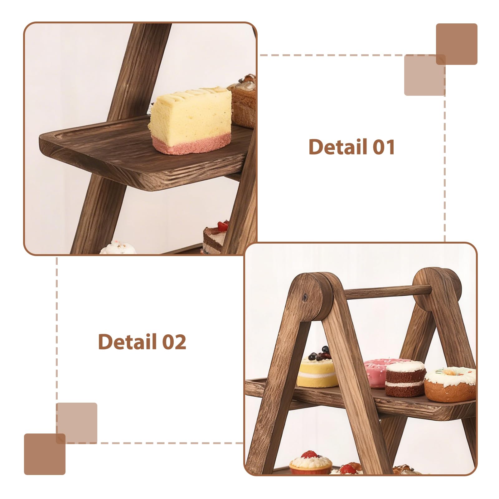 Présentoir À Gâteau En Bois, Support À Gâteau À 3 Étages, Présentoir À Cupcakes, Presentoir Buffet, Poignée, Support Gateau Et Plateau Aperitif Multifonction Pour Fête, Mariage, Réception