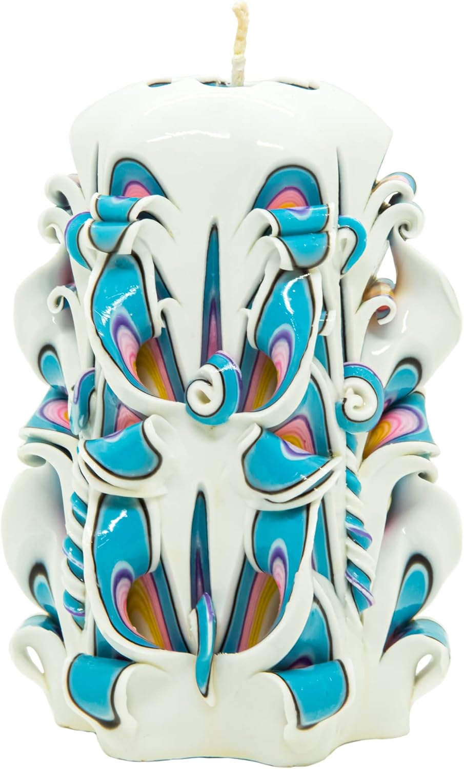 Handmade Carved Candle - Surprise Gift For Her - Decor Birthday Halloween Thanksgiving Christmas - Spiritual Living Room Home Decor Candles - Unique Engagement Wedding Idea - White Blue - Ordagio