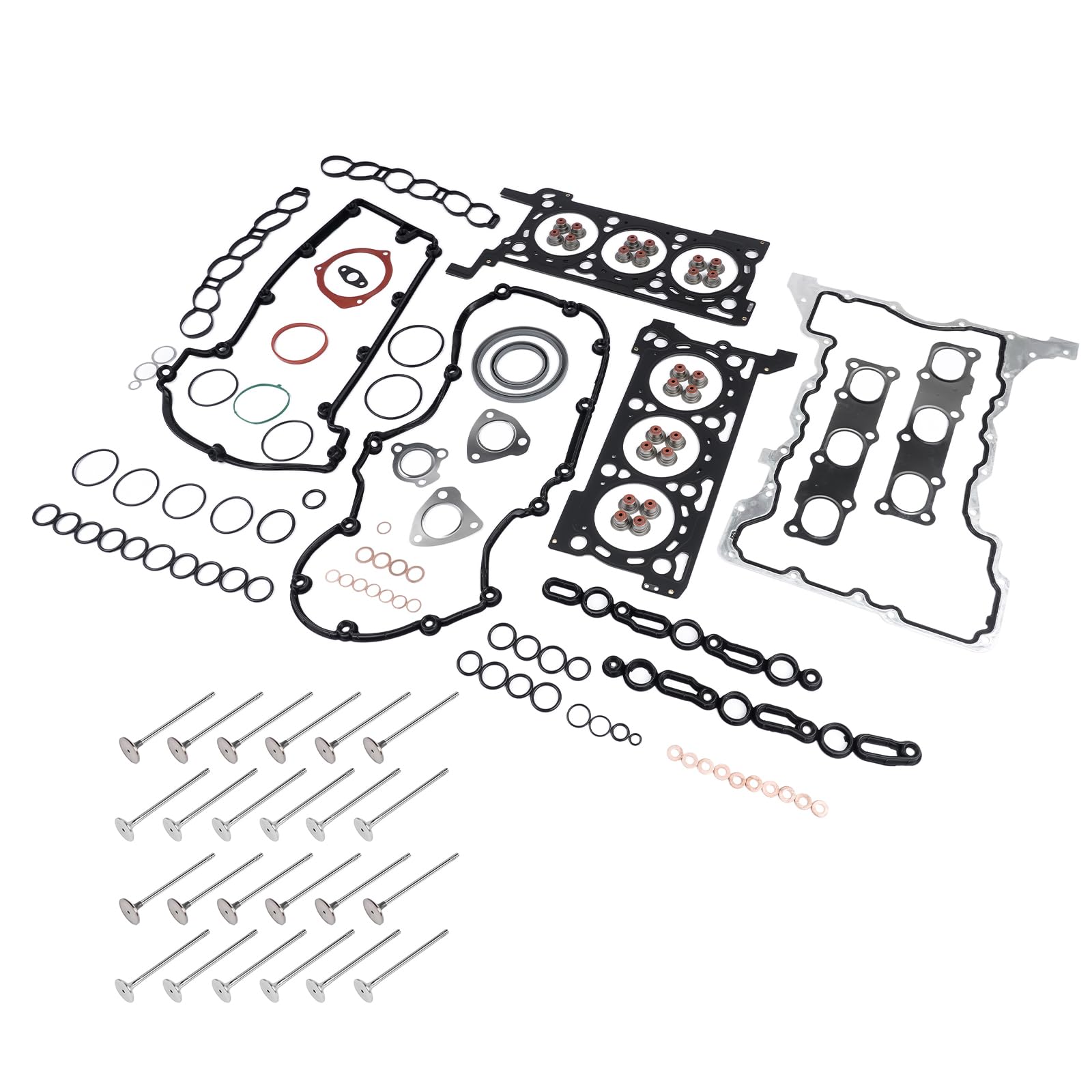 Juego de Juntas de Culata+Válvula de entrada y salida Compatible con RAM 1500 DS 300C Gra-nd Cher0kee 3.0 CRD 51046000 10205300 10205400 68147269AA 68147265AA