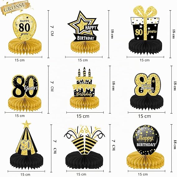 80. Geburtstag Männer Frauen 10Stk Geburtstag Dekoration Tischdeko Bienenwabe Mittelstück für Waben-Tischdekoration Party Zubehör Tischdekorationen Papier (80)