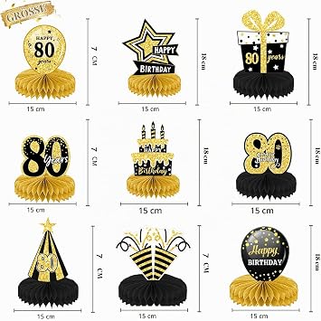 80. Geburtstag Männer Frauen 10Stk Geburtstag Dekoration Tischdeko Bienenwabe Mittelstück für Waben-Tischdekoration Party Zubehör Tischdekorationen Papier (80)