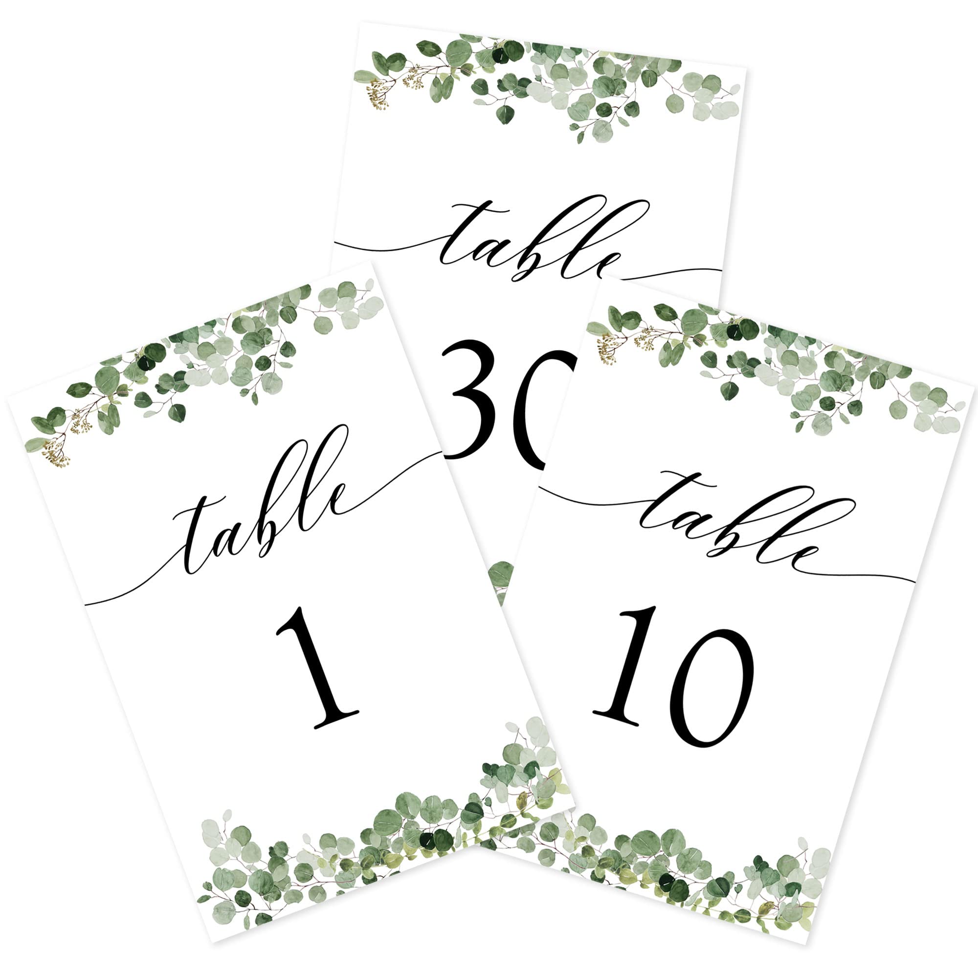 Wedding Table Numbers 1-30 Greenery Eucalyptus Centerpiece Decorations Double Sided 4x6 for Wedding Reception Baby Shower Birthday Bridal Party Anniversaries