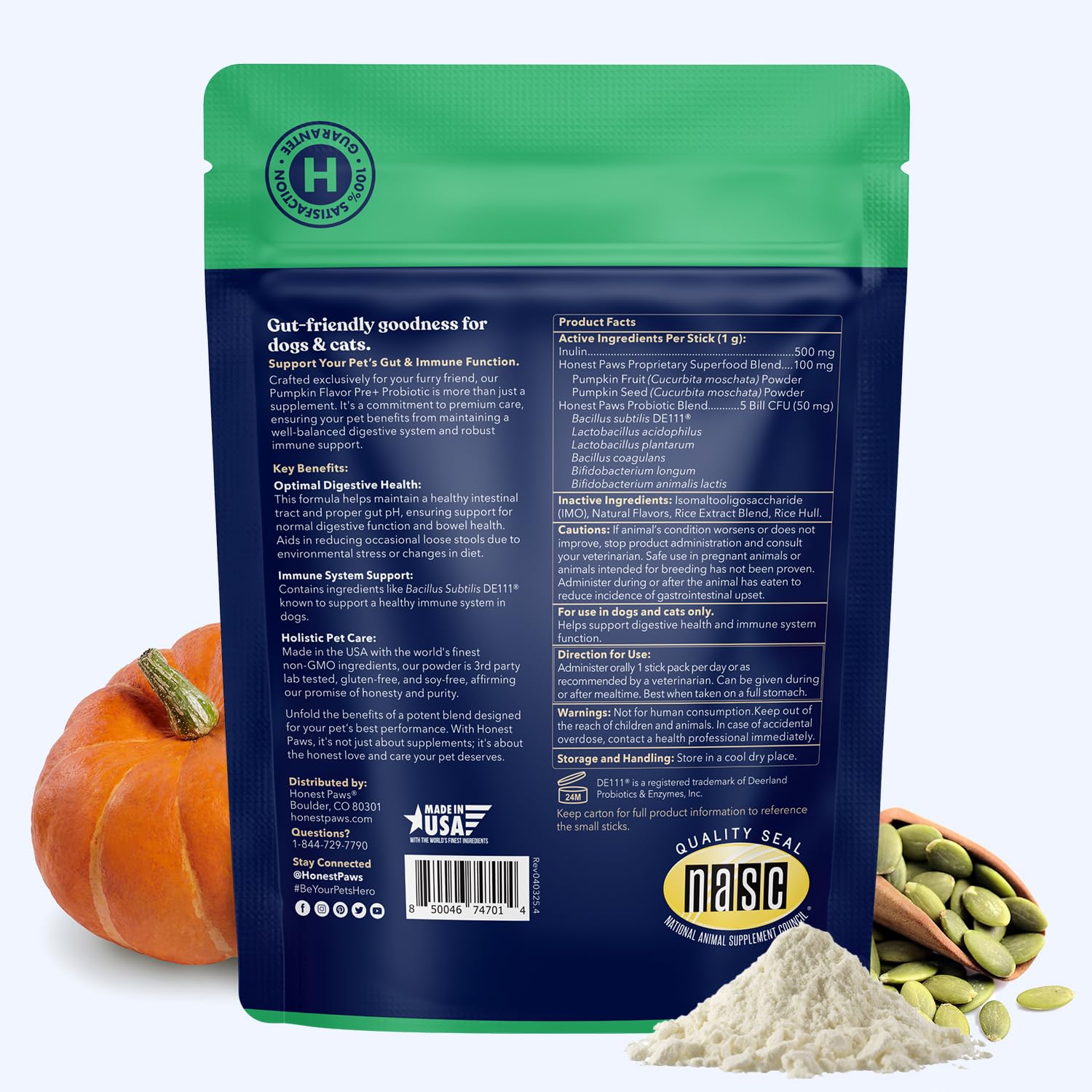 Honest Paws Probiotics for Dogs - Dog Digestion Gut Health Probiotic Powder with Prebiotic Made in The USA, Digestive and Immune Support - Digestive Enzymes with Pumpkin Flavor (30 Sticks) - image 7