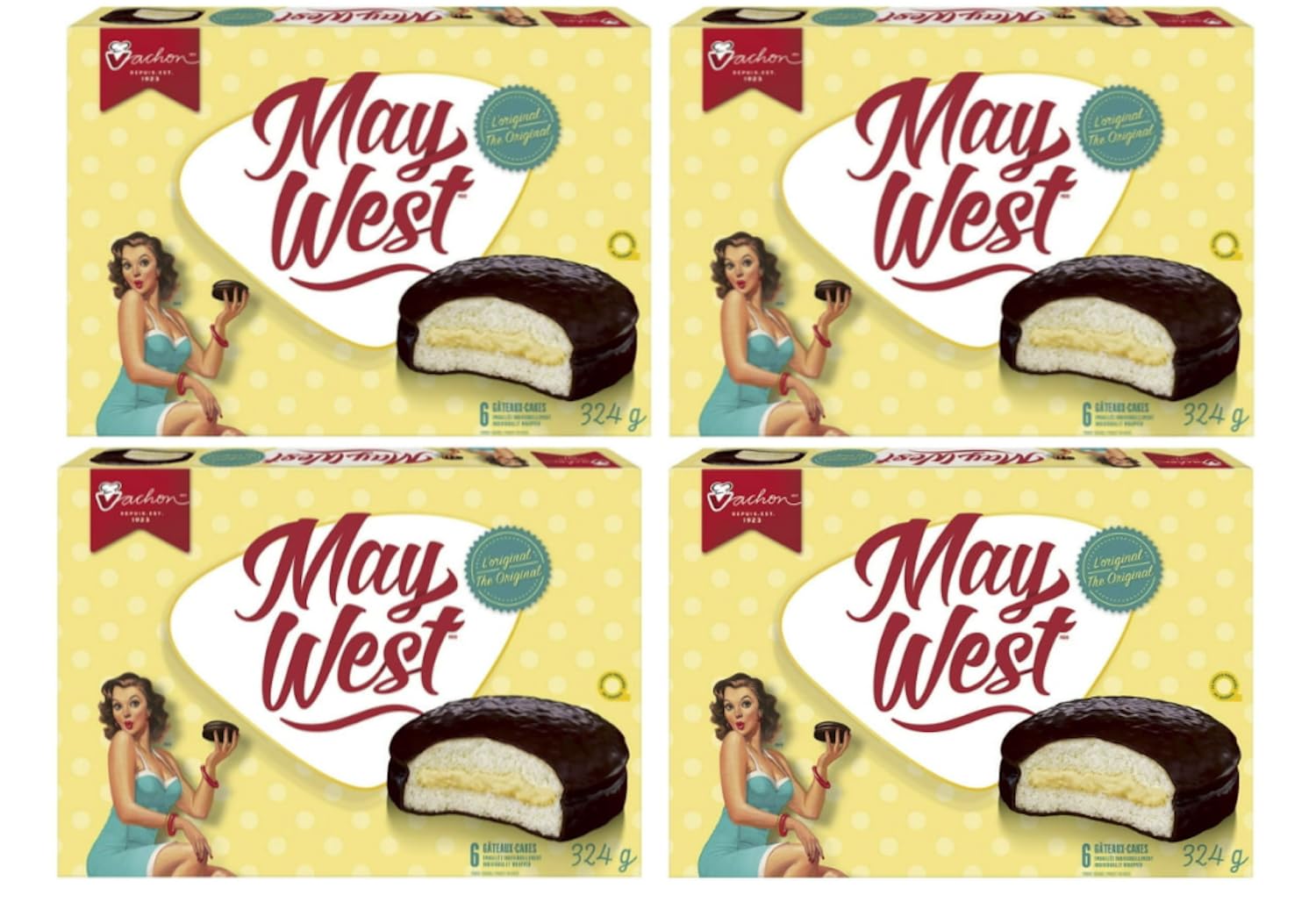 (4 Box) 6 Cakes Vachon the Original May West Cakes 324 grams Each - Canadian