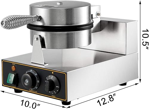 Miniatura 2 de VEVOR Máquina de gofres redonda comercial antiadherente de 1100 W, acero inoxidable, 110 V, control de temperatura y tiempo, adecuado para