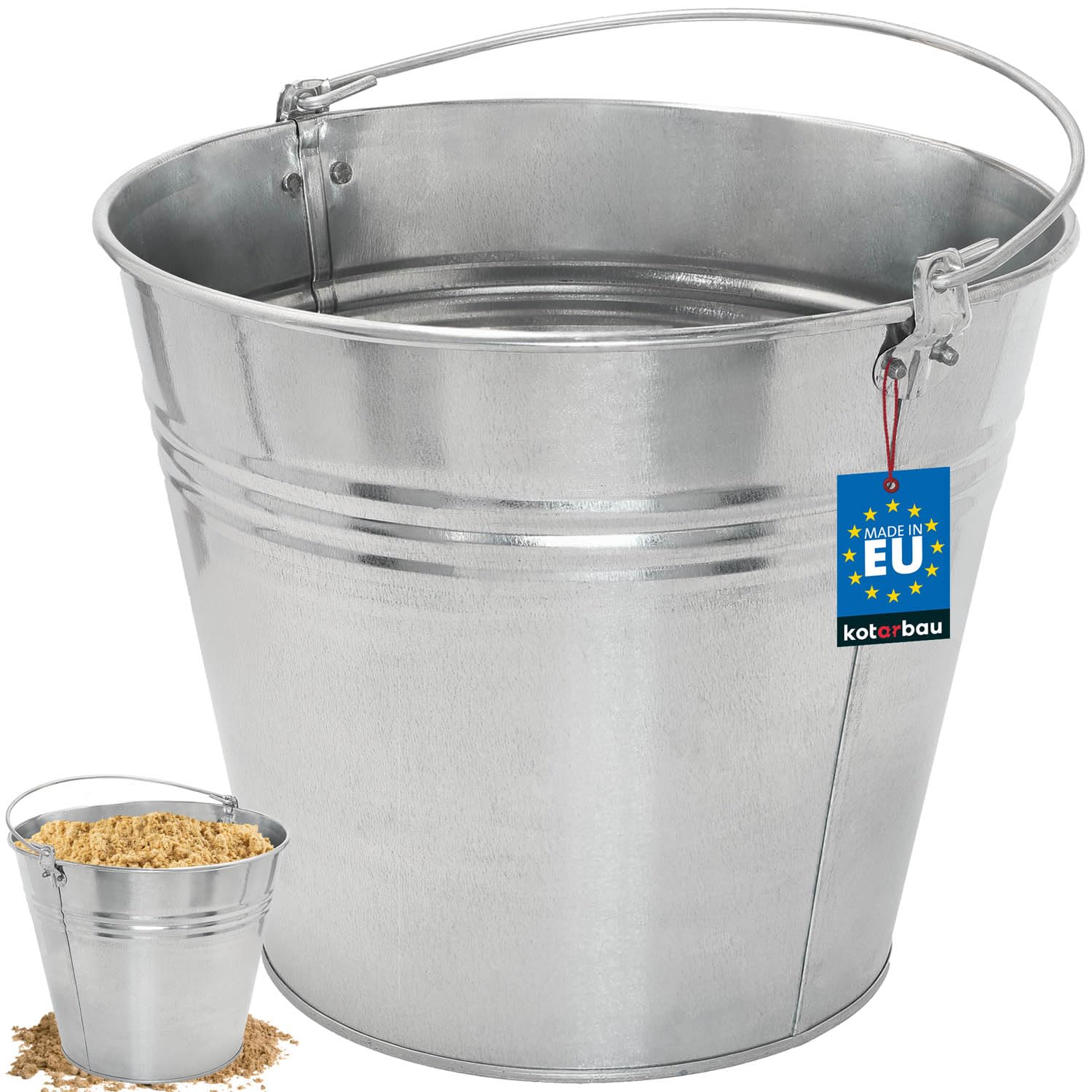 KOTARBAU® Metal Bucket - Galvanised Steel - 15 L (3.30 Gallon) - Silver - Heavy Duty - Builders Bucket - for Hot Ashes - Water - Rust - Resistant