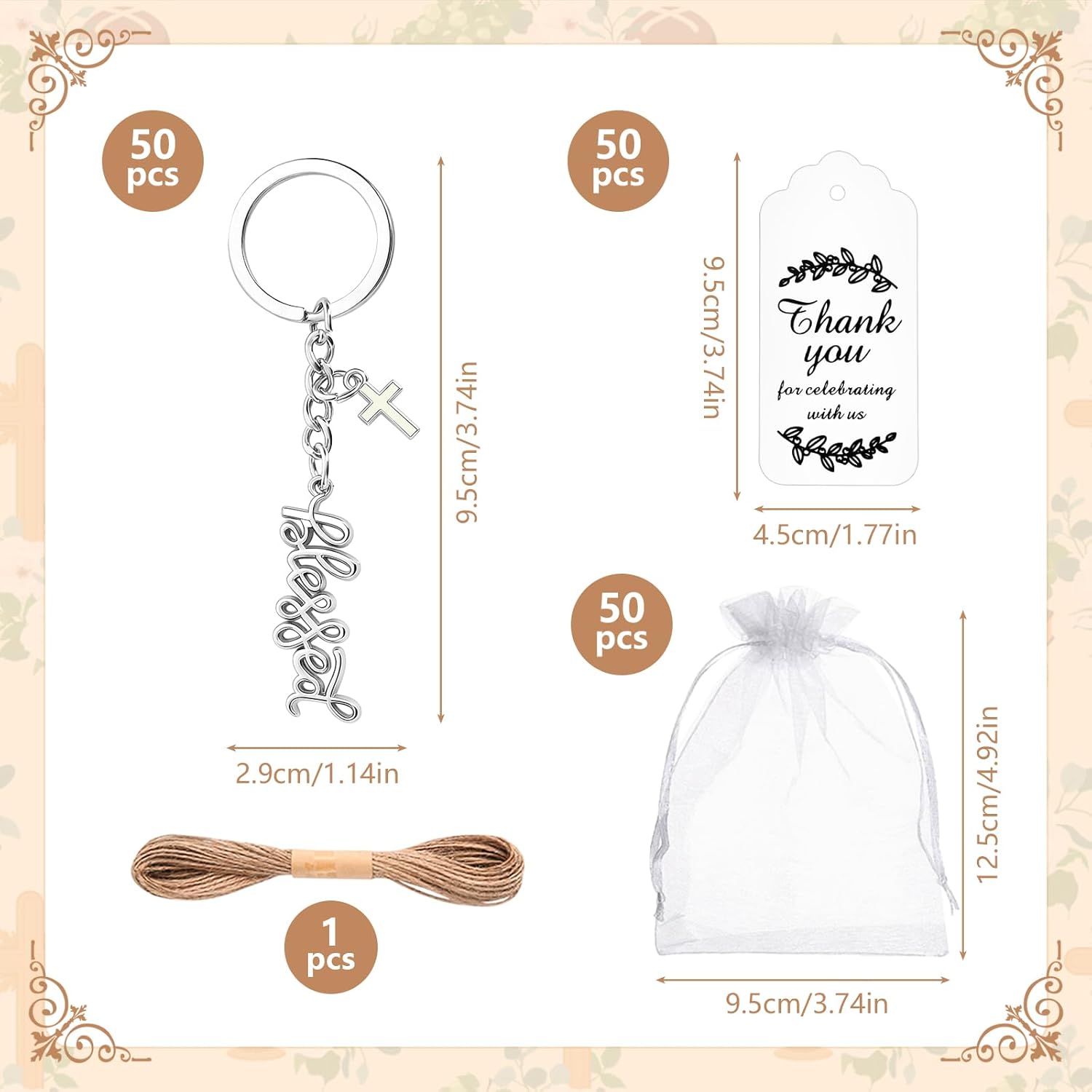 50 Sets Christian Blessed Keychains with Cross Charm Keyrings,Bulk Favors for Religious Events Sunday School Baptism First Communion Gifts - Image 3
