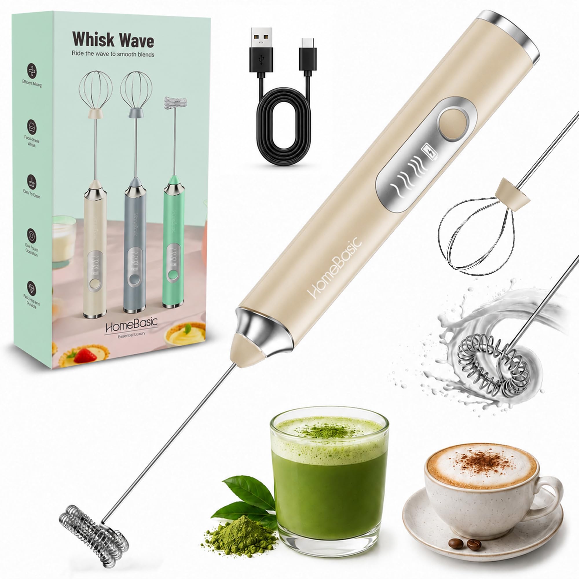 HOMEBASIC Milk Frother - 3 Speeds, Dual Whisks -10