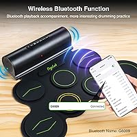 Vista 3 de Juego de batería electrónica, 7 almohadillas enrollables, almohadilla eléctrica con función inalámbrica, kit de batería midi recargable portátil