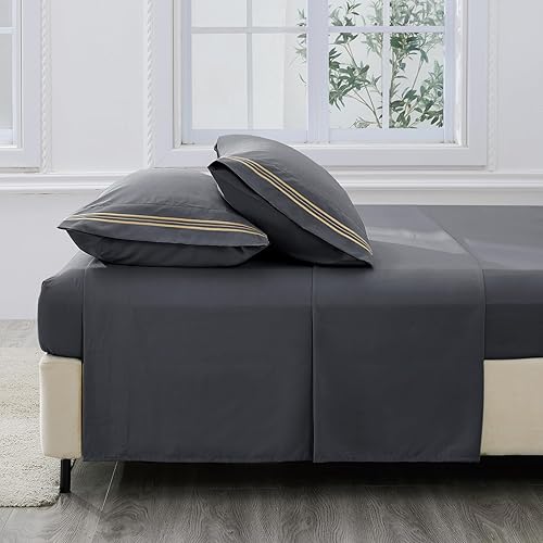 Miniatura 7 de Juego de sábanas de microfibra de fácil ajuste, tamaño Queen, extra suaves y profundos, juego de sábanas de hotel de lujo, 4 piezas, sábanas tamaño