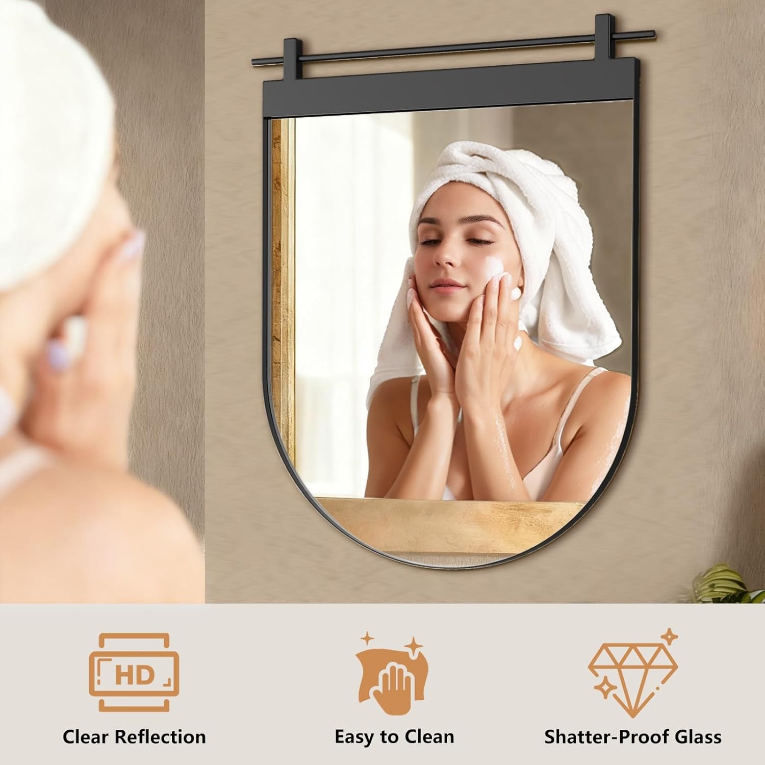 Black Arch Bathroom Mirror 28"x20" Matte Black Wall Mounted Vanity Metal Frame Barn Door Mirrors Farmhouse Mirror for Bathroom, Entryway, Living Room Wall Decor