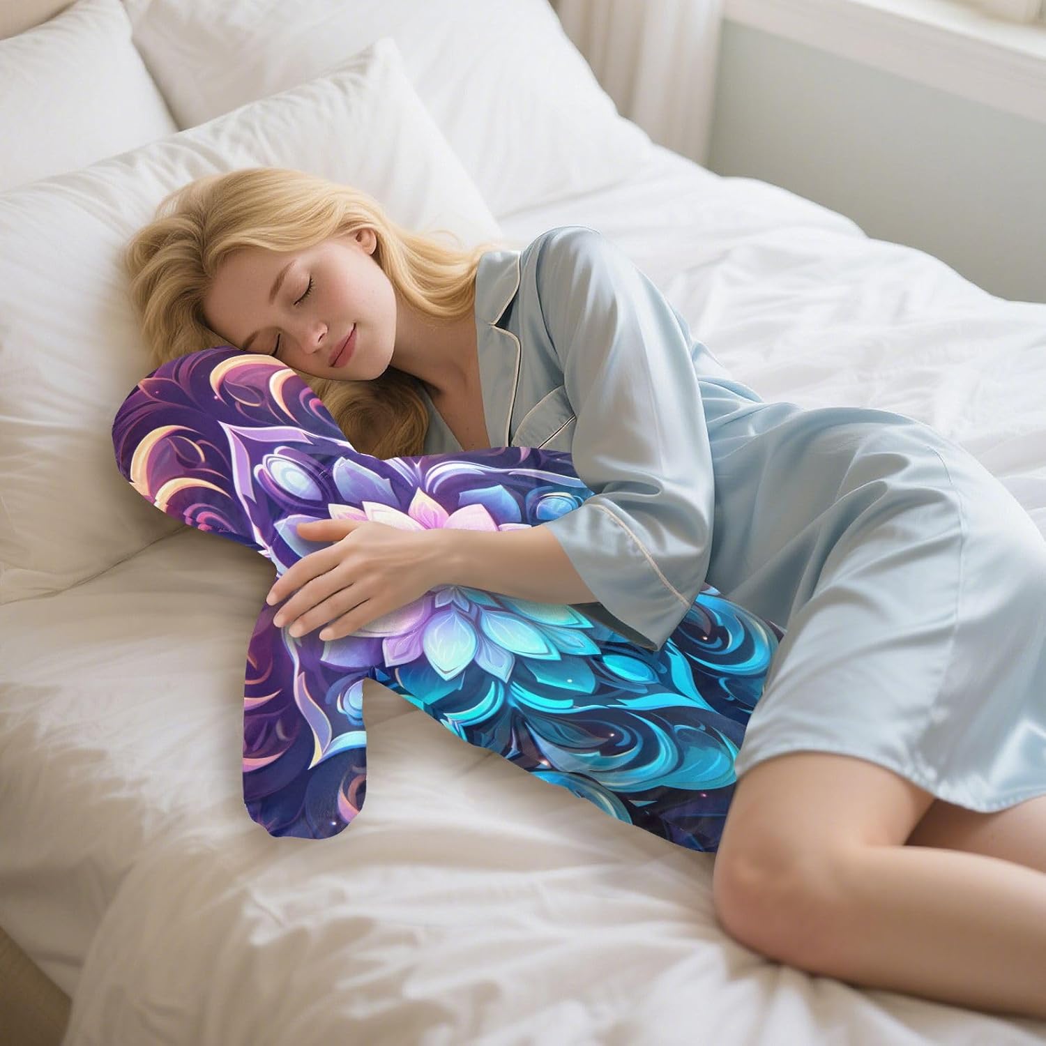 Blue Mandala(2) Human-Shaped Pillow Soft Body Pillows Washable Velvet Pillows for Anxiety Relief Sleeping Cuddling & Support