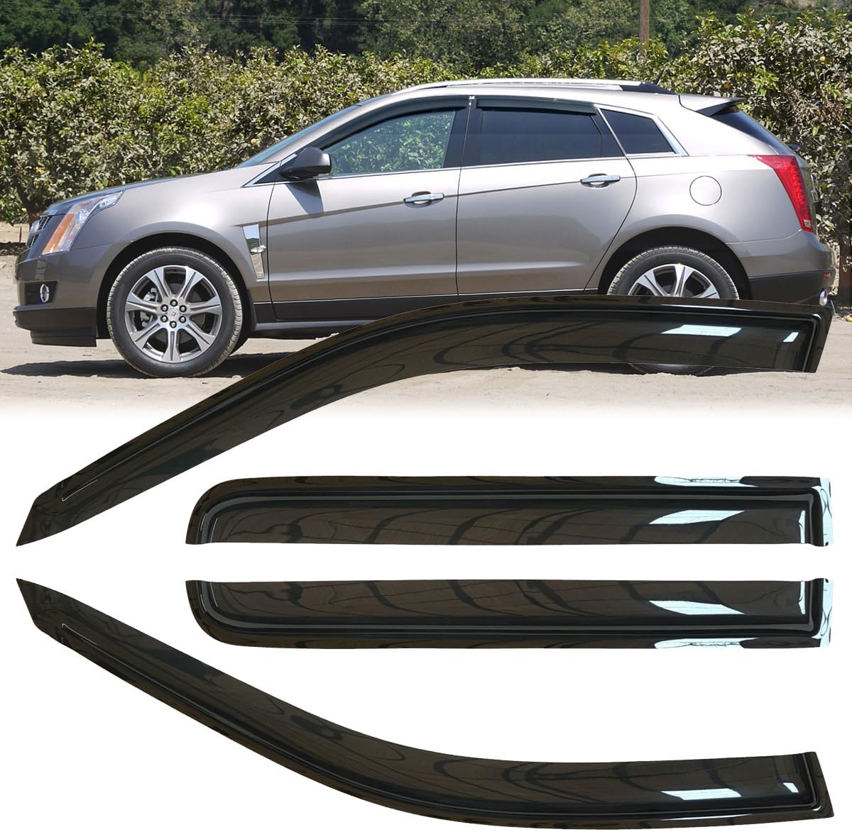 4pcs Original Shatterproof Rainproof Side Window Wind Deflectors for 2010-2016 Cadillac SRX,Tape-on Rain Guards Sets,Nice Looking Window Visors for Cars,Vent Deflector CL4P01