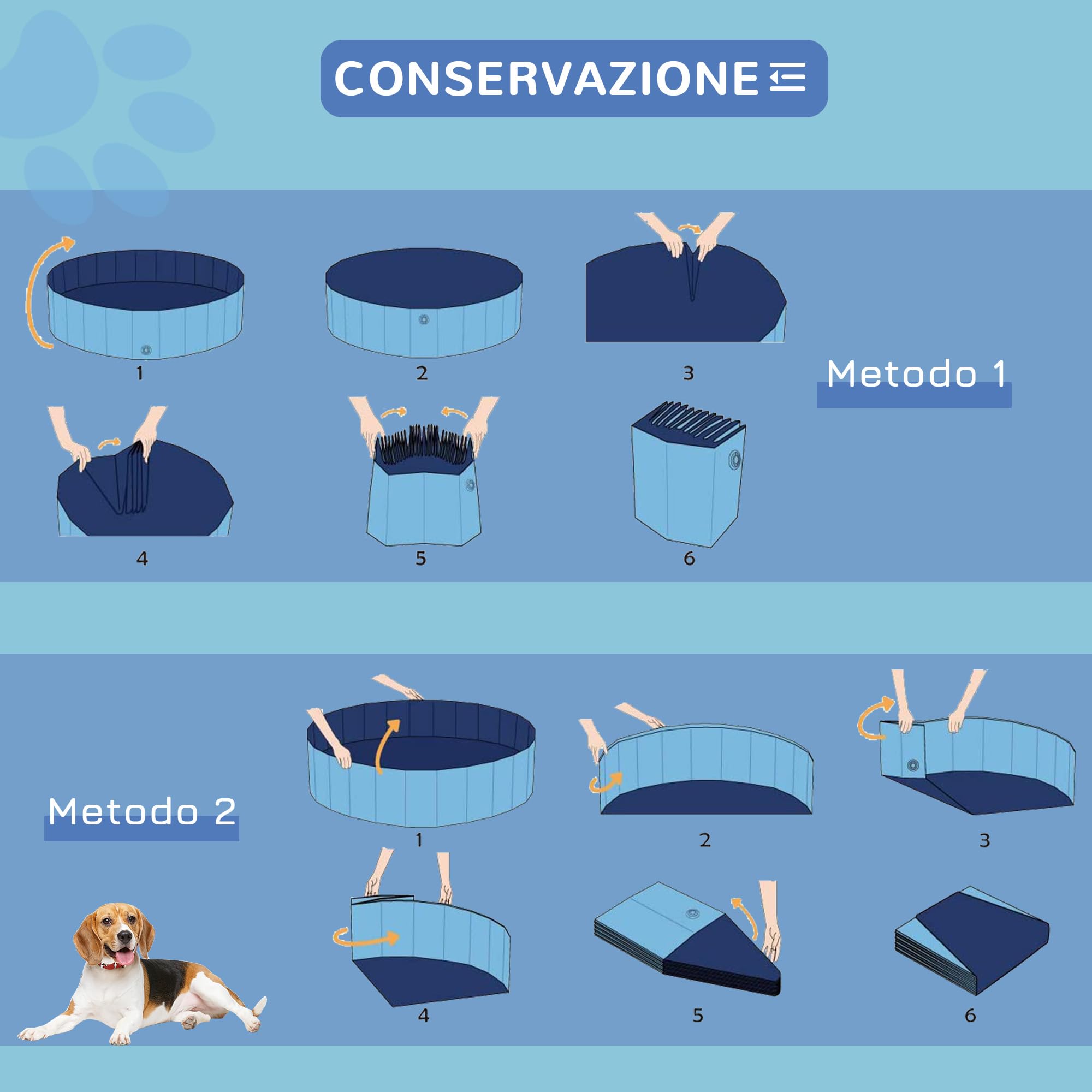 PawHut Piscina per Cani in Plastica, Piscina Pieghevole con Bordo Stabile per Animali Domestici, Ø80 x 20 cm, Blu