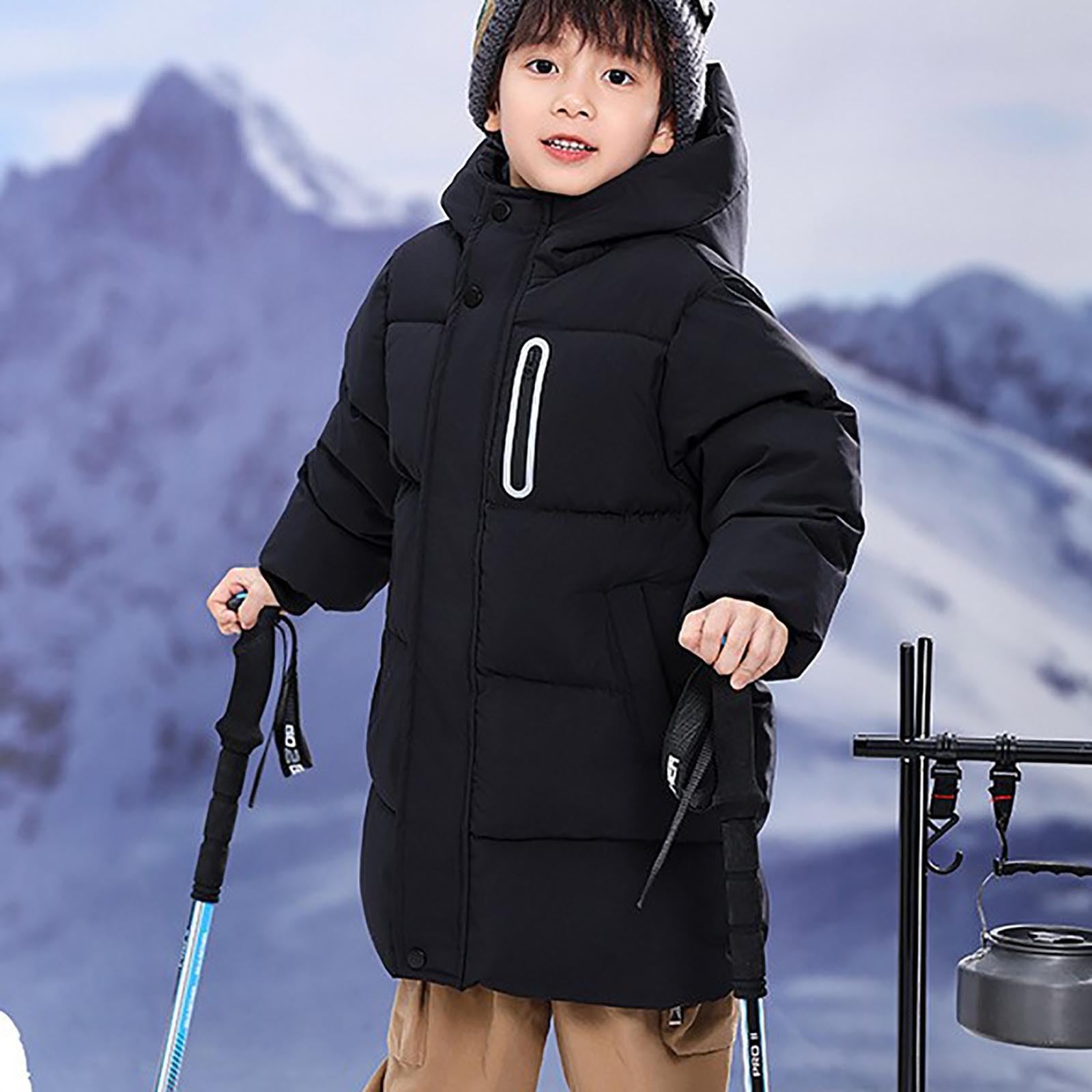 duxyoz Manteau d'hiver matelassé avec capuche pour enfants garçons et filles - Combinaison de neige chaude et isolante - Parka thermique à capuche - Veste de ski en coton épais - 4 à 14 ans