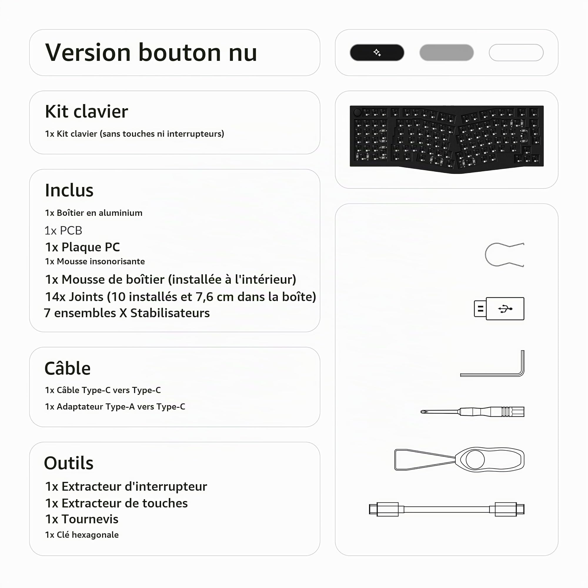 Keychron Q14 Pro Kit Clavier Mécanique Alice 96% en ISO, Corps en Aluminium CNC, Kit Barebone Gaming à Monter Soi-même, Programmable QMK/Via, RGB, Bluetooth 5.1/Filaire, pour Mac, Windows - Noir