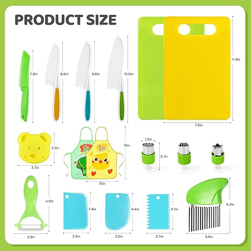 Miniatura 2 de Juego de cocina Montessori de 17 piezas para niños pequeños con tabla de cortar, cortadores arrugados, cuchillos seguros para niños, juegos de