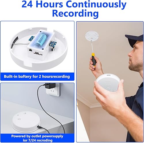 Miniatura 7 de Cámara oculta detector de humo HD 1080P inalámbrica WiFi Cam Video Mini Cam con visión nocturna y detección de movimiento y grabación en bucle,