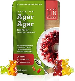 LIVING JIN Agar Agar Powder, 12 oz. Plant-Based Gelatin Powder, Vegan Ag...