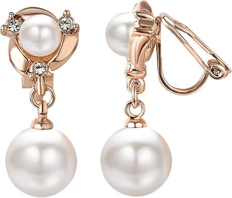 Yoursfs Pearl Dangle Clip On Earrings for Women Vintage Faux Pearl Earrings Non Pierced Crystal Earring