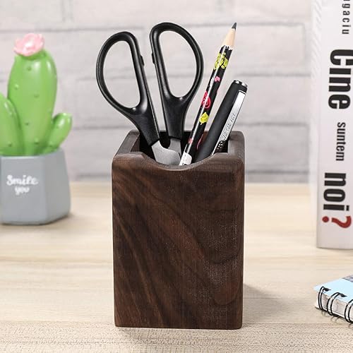 Miniatura 5 de Toyvian Caja de madera para bolígrafos, organizador de escritorio multiusos, caja de almacenamiento de madera natural ecológica (nogal negro)