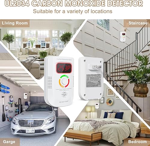 Miniatura 6 de Paquete de 2 detectores de monóxido de carbono, detector de gas de monóxido de carbono de pared enchufable, detector de monóxido de carbono portátil