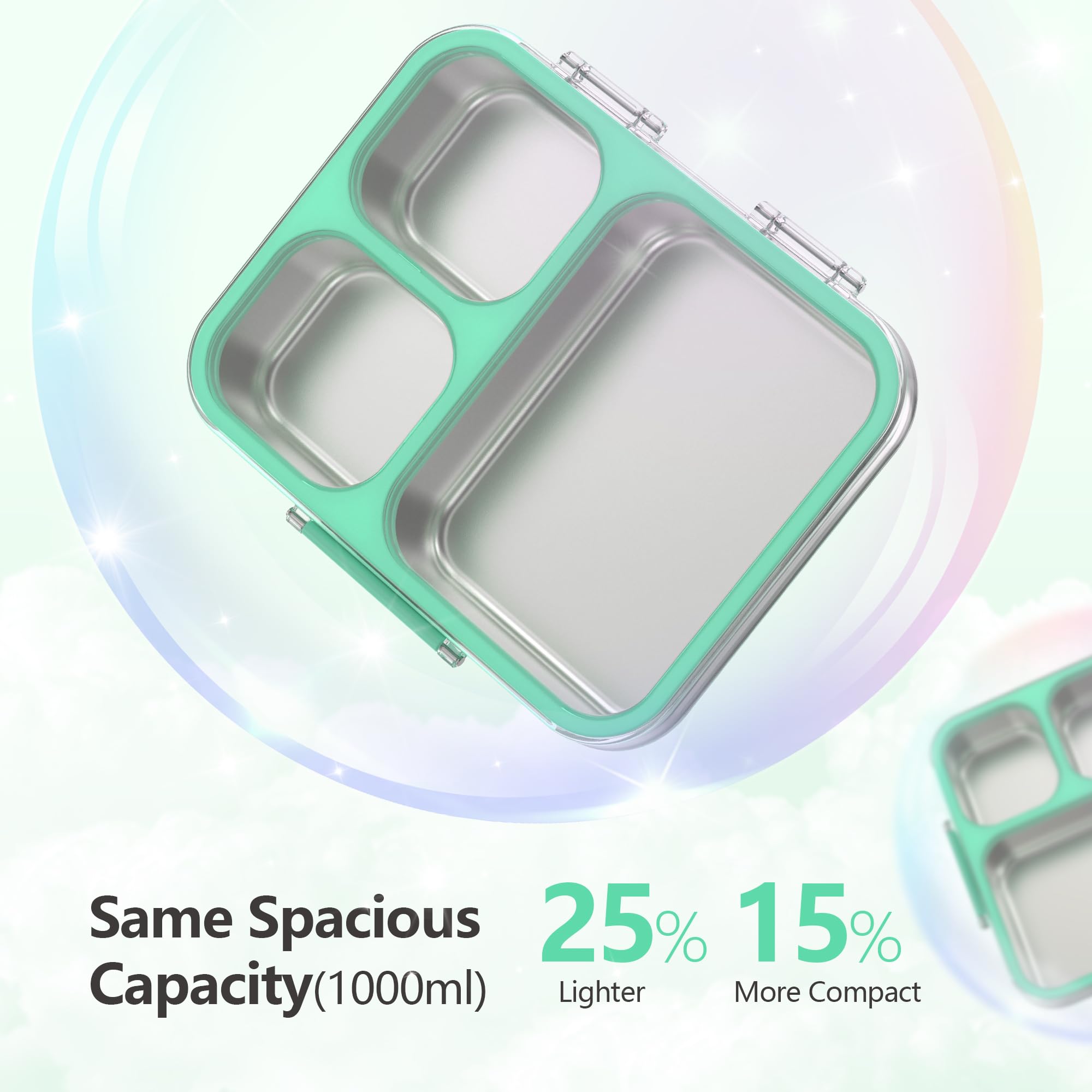 Fiambrera de acero inoxidable con 4 compartimentos, fiambrera de metal para niños, a prueba de fugas, para guardería, guardería, escuela, sandwichera, fiambrera, fiambrera para el pan, apta para