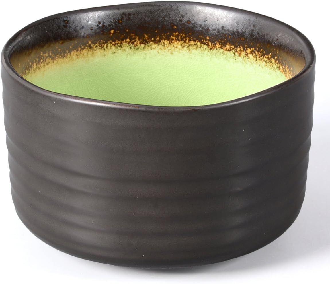 Aricola Matcha bowl tea cup 500ML Cracked Pattern, Anthracite/Green