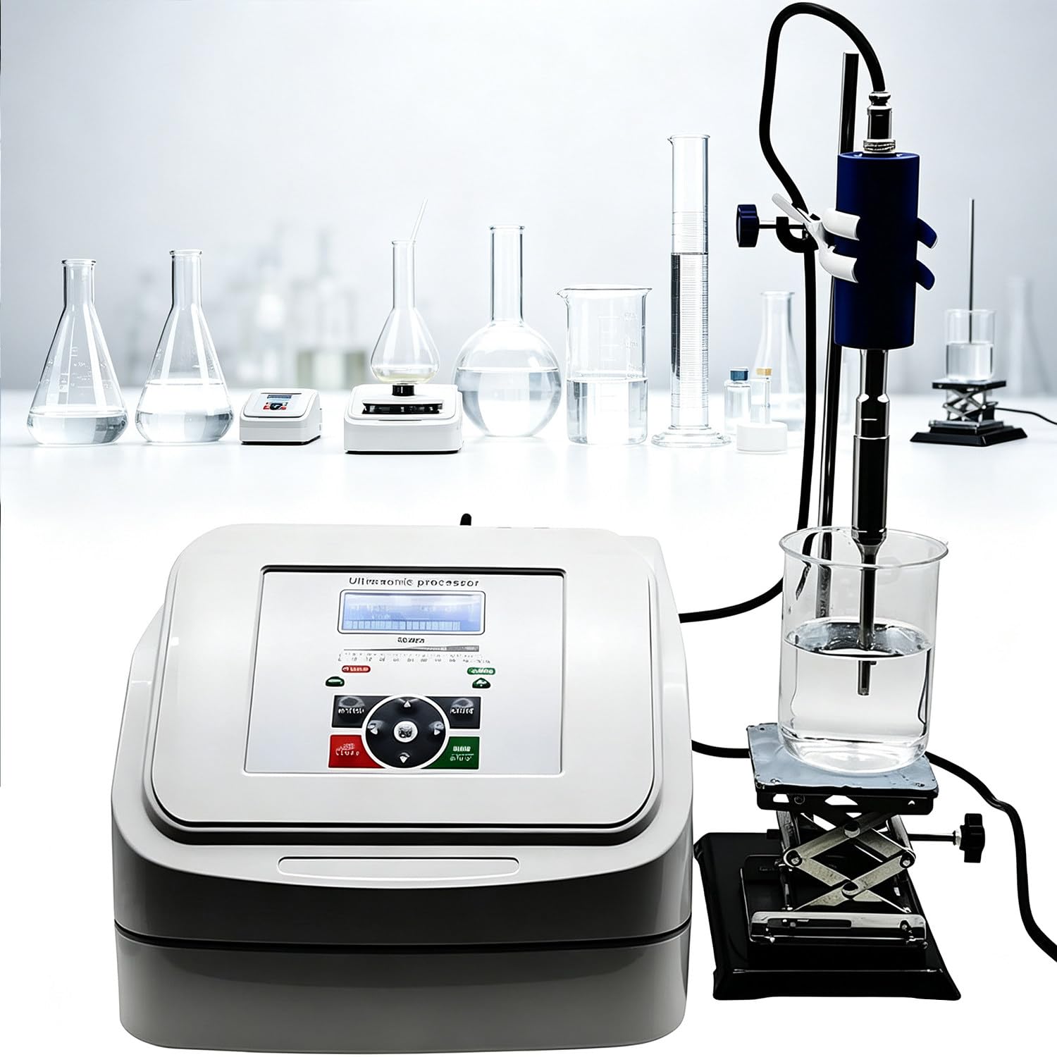 800-W-Ultraschall-Homogenisator, digitaler Labor-Dispergierer/Mischer, 2 Modi, Puls-Timer 8mmprobe | 20 kHz, 2–10-mm-Titansonden, Lüftungsschlitze zur Wärmeableitung, <600 ml, für Emulgierung & Zelllyse