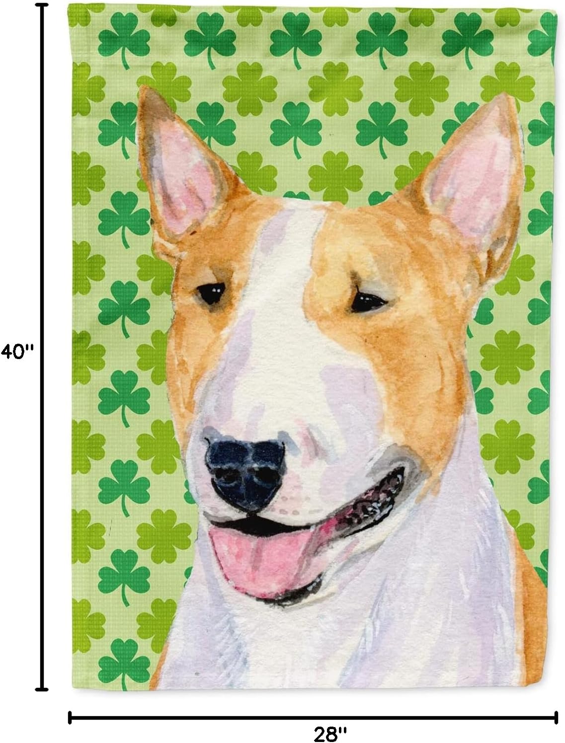 Caroline's Treasures SS4427CHF Bull Terrier St. Patrick's Day Shamrock Portrait Flag Canvas, Large, Multicolor