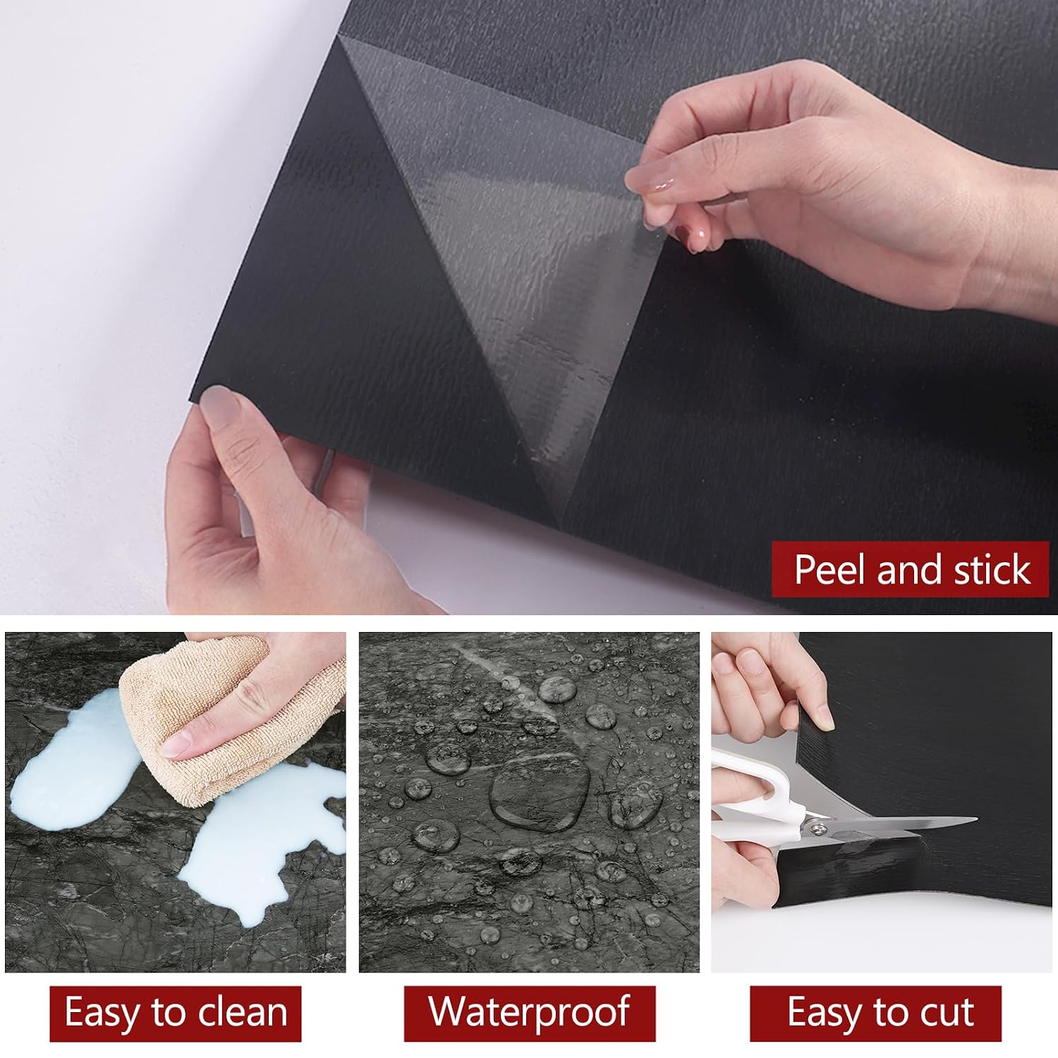 WESTICK 20 PCS Grey Black Peel and Stick Floor Tile Self Adhesive Vinyl Flooring Marble Black Floor Tiles Peel and Stick Waterproof Bathroom Vinyl Tiles for Bedroom Kitchen Camper 12 x 12 inch