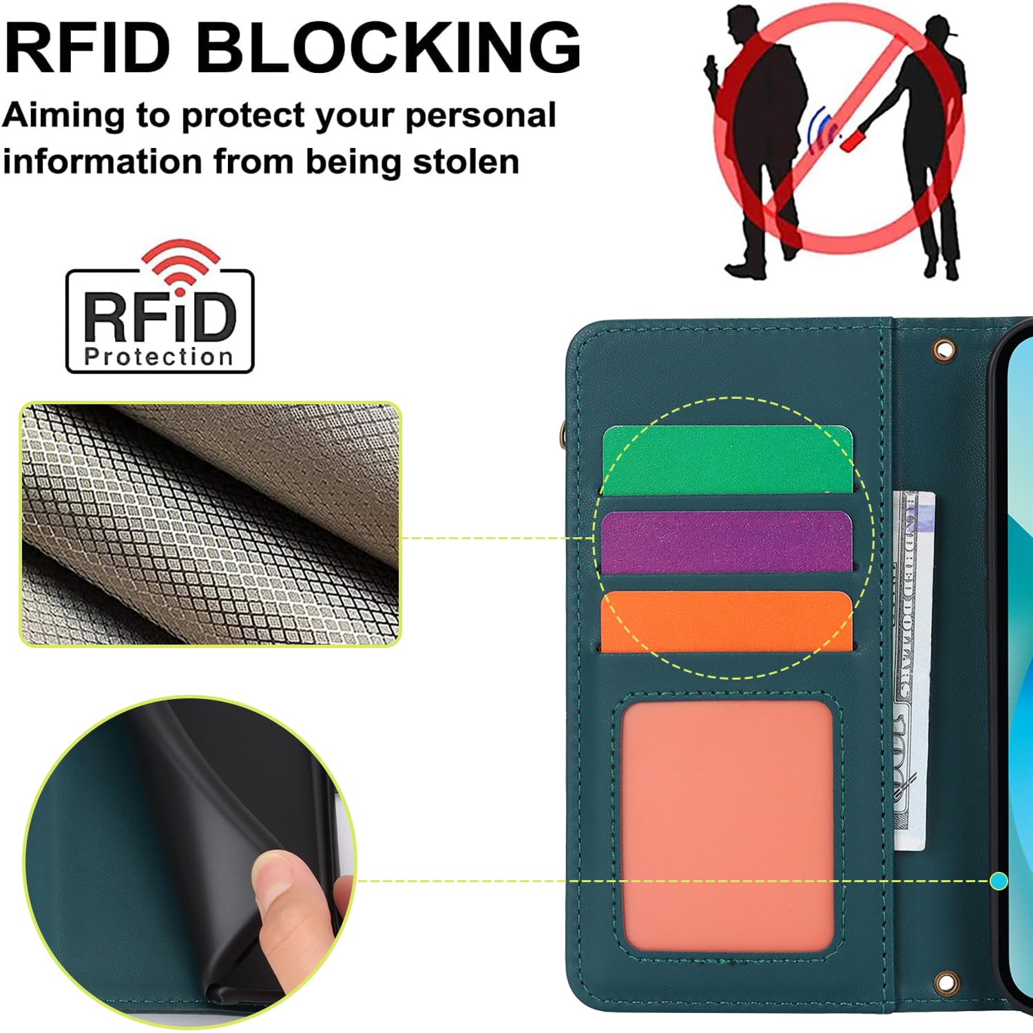 Phone Case For IPhone 13 6.1 Inch Zipper Wallet Magnetic Detachable Cell Cover With Screen Protector Crossbody Lanyard Strap Flip Card Holder IPhone13 5G I I-Phone I13 IPhone13case Women Girls Black