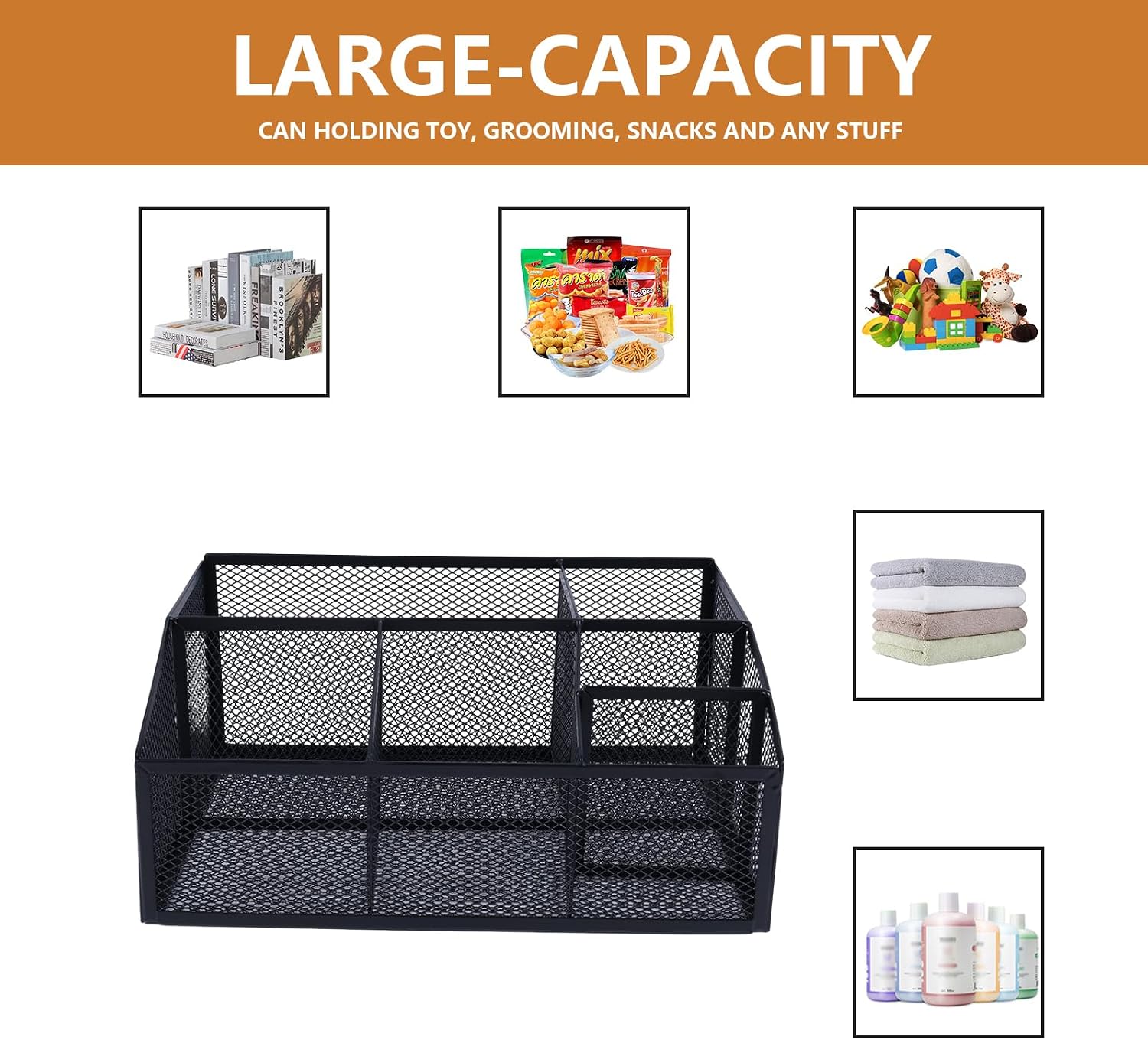 Snack Organizer for Pantry, Metal Mesh Storage Basket, Kitchen Counter Snack Box Tray, Drink Packet Holder, Tea Bag Organizer, Pantry Shelf Bin, Desk Drawer Rack for Coffee Bar, Home and Office