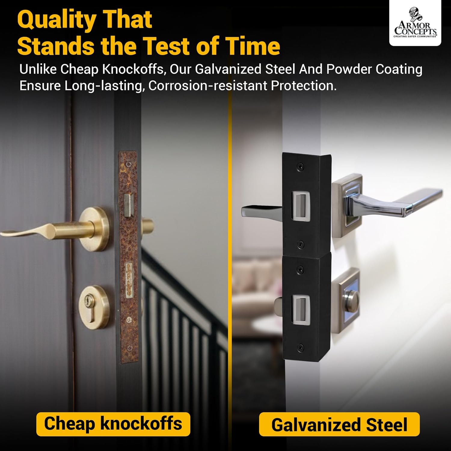 Door Armor MINI 3-Piece Door Reinforcement Kit – Door Jamb & Frame Security Plate for Anti Kick-in Protection, Front Door Security Device, Deadbolt Reinforcement Plate, Made in USA (Aged Bronze)